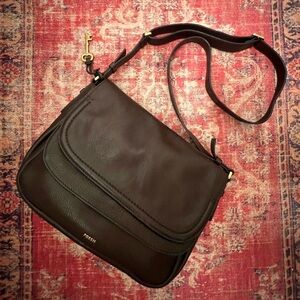 Fossil leather crossbody double flap messenger bag